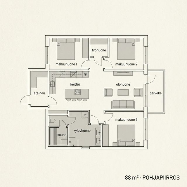 Pohjakuva — 88 m², 4h+k+s+parveke